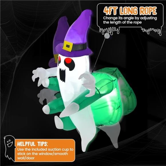 3.6 FT Halloween Inflatable Ghost Broke Out from Window, Spooky Hanging Ghost - Picture 6 of 8